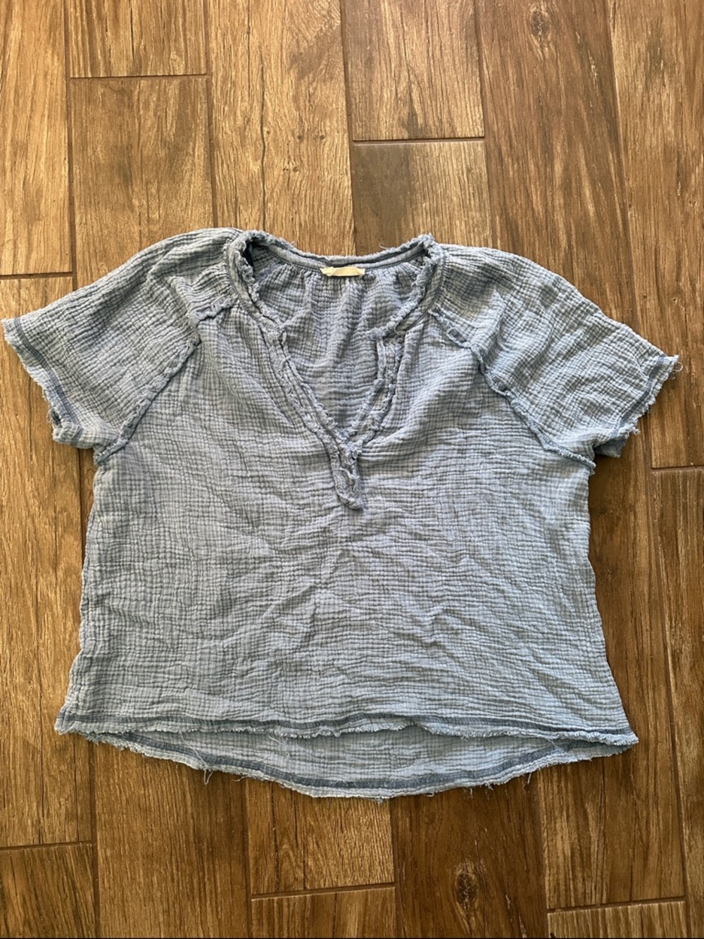 Relaxed Light Blue Gauze Short Sleeve Women's Top
